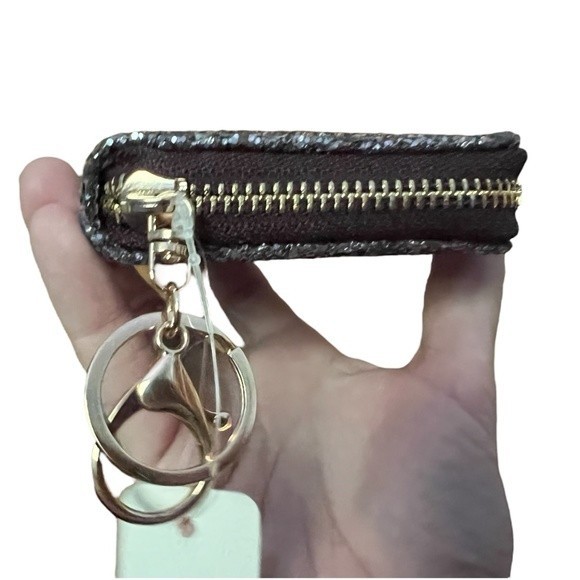 Mini Glitter Keychain Wallet Clip On Iridescent Card Holder Sparkly Small Zipper - Picture 9 of 15